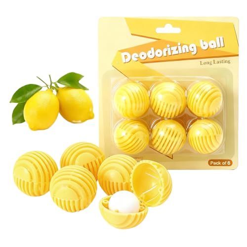 Boules Désodorisantes pour Chaussures, 6 PCS Déodorant Anti-Odeurs Réutilisable, Éliminateur d’Odeurs pour Baskets, Chaussures, Casiers, Sacs de Sport, Maison, Bureau et Voiture (Citron)