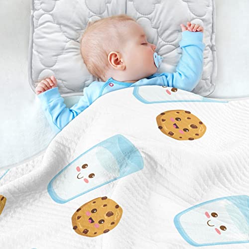 Image of Swaddle Blanket Milk Glass Happy Cookie Cotton Blanket for Infants, Receiving Blanket, Lightweight Soft Swaddling Blanket for Crib, Stroller, Nursery Blankets, 30X40 in White