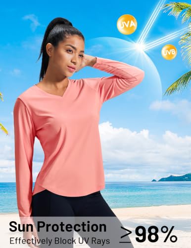 Image of MIER Womens Long Sleeve Sun Shirt UPF 50+ Quick Dry V-Neck Workout Tops