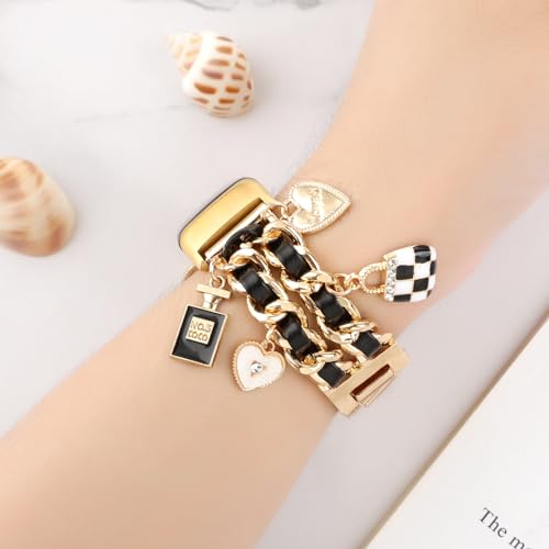 Realsign Stylish Metal Wristband Compatible With Fitbit Charge 6/Charge 5 Band For Women,Cute Strap With Unique Love Bag Pendants Chain Charms Bracelet For Fitness Tracker thumb #4