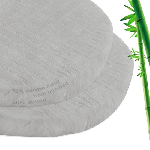 Image of Muslin Bassinet Sheet Fitted 2 Pack for Cradle or Bassinet Pad&Mattress, Soft and Breathable Viscose Made from Bamboo Cotton Muslin Bassinet Sheets (32"x16"x5.5") for Boys and Girls Gift, Grey