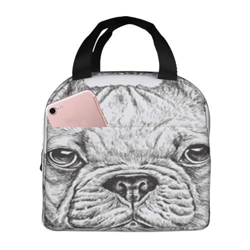 断熱ランチバッグ 大容量 防水 熱漏れ防止 スタイリッシュで丈夫 仕事、学校、アウトドア活動に便利 男女兼用 (顔の非常に詳細なフレンチブルドッグ ヴィンテージ 動物 赤ちゃん 犬 かわいい犬 わんちゃん)
