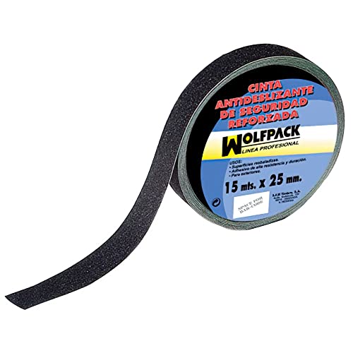 Wolfpack Linea Profesional 14060300 Cinta Antideslizante Negra 15 M. X 25 Mm. Uso Doméstico, Único