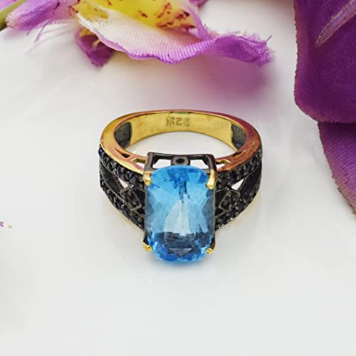 Bague topaze bleue argent véritable saphir bijou quotidien - 2