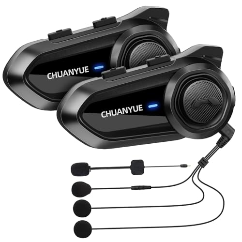 CHUANYUE R18 Motorcycle Headset with Intercom, Motorcycle Helmet Communication System for up to 10 Motorcycles with a Range of 2000m, Helmet Headset with HiFi/Music Sharing/FM/AI Voice,2PCS