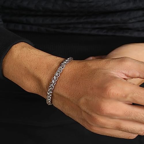 Buy Fashion Frill Stylish Bracelet For Men Stainless Steel Silver Chain Bracelet For Men Boys Men's Bracelets Jewellery at Amazon.in - Image 4