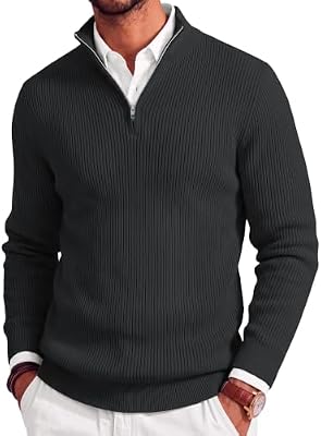 COOFANDY Men's 1/4 Zip Mock Neck Pullover Sweater – Ribbed Knit Polo Shirt for Casual Comfort
