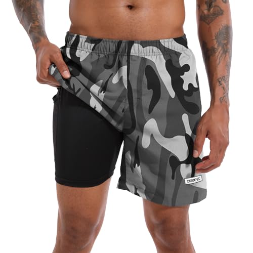 CHEXPEL Men's Swim Trunks Quick Dry Beach Shorts with Pockets and Compression Liner 7 Inch Inseam Bathing Suits
