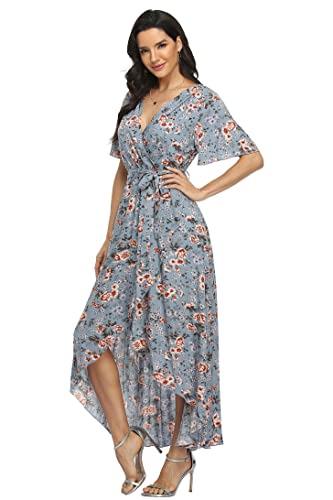 Image of VintageClothing Women's Wrap V Neck Floral Summer Dresses High Low Maxi Casual