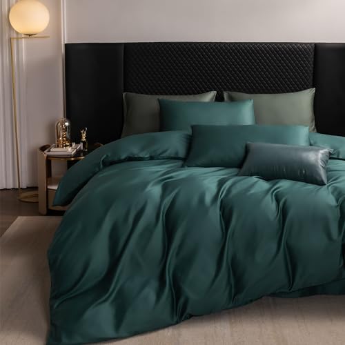 MooMee Duvet Cover Set 100% Egyptian Cotton Luxury Solid Bedding Linen 800 Thread Count Long Staple Sateen Super Soft Comfy Breathable (Queen, Forest Green)