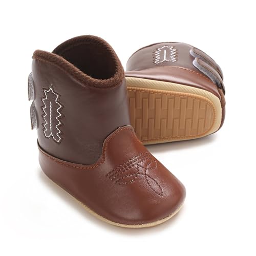 Toddler Leather Soft Sole Cowboy Boots for Baby Boys Girls Newborn Infant Prewalker Non Slip Shoes with Embroidery Size 4 Baby Shoes Boys Toddler Girl Slippers Boots3