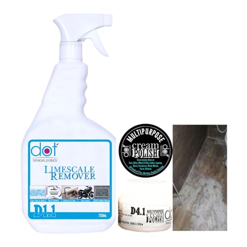 Hard Water Limescale Remover & Bathroom Descaler 750ml | Heavy Duty Cleaner for Tap, Toilet Surfaces | Removes Rust, Limescale & Salt Stains | 6 in 1 Multi-Surface Cleaner Liquid + Cream Polish
