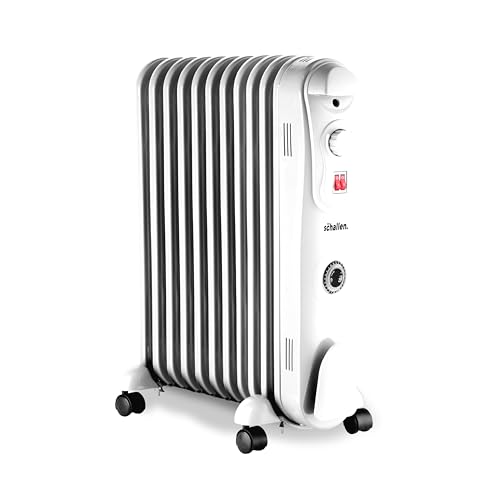 Schallen Portable Electric Slim Oil Filled Radiator Heater with Adjustable Temperature Thermostat, 3 Heat Settings & Safety Cut Off (2500W | 11 Fin)