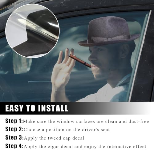 Image of DXNQ Fedora and Cigar Window Decal, Funny Driving Fake with Hat and Cigar Car Stickers, Waterproof Driving Crooner Decals for Vehicle Window Windshield, Car Decor Accessories (Style B)