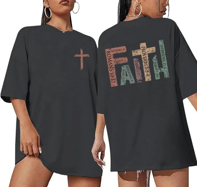 Oversized Faith Shirts for Women Christian Shirt Jesus Cross Graphic Tees Religious Sayings Short Sleeve Tops