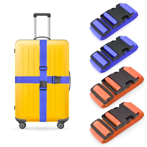 4 correas de maleta, correa ajustable para maleta, cinta de equipaje, con placa de dirección y etiquetas de nombre, accesorios para correa llamativa, correa para detectar rápidamente equipaje, bolsa