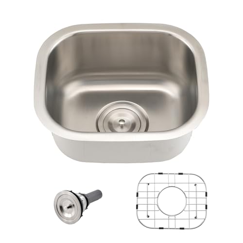Stainless Steel Undermount Bar Sink-Bokaiya 15x12 Inch Small Undermount Sink Wet Bar Prep Sink 16 Gauge Outdoor Rv Single Bowl Kitchen Sink with Dish Grid
