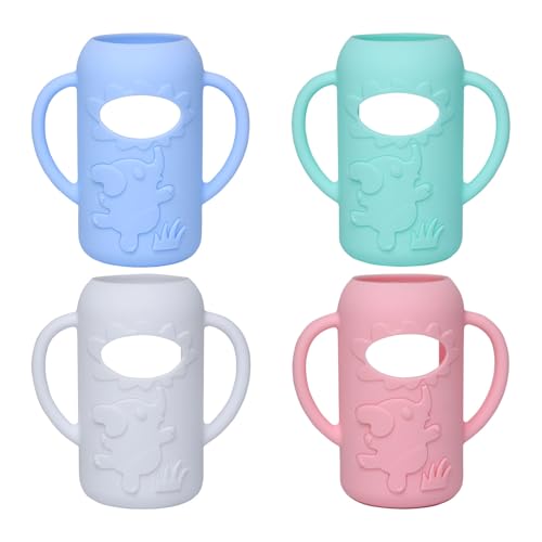4PCS Silicone Protective Sleeves for Glass Baby Bottles Anti Shockproof Cover with Easy Grip Handle Protective Cover for Baby Bo
