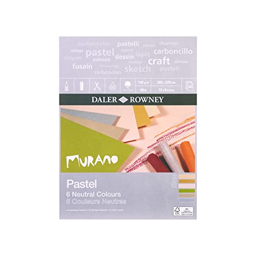 Daler-Rowney Murano 160gsm 12 x 9in Pastel Paper Pad, 160gsm, Honeycomb Texture, Glued 1 Side, Cotton Content, 30 Neutral Colours Sheets, Ideal for Professional Artists & Students