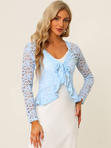Image of Allegra K Bolero Shrug for Women's Lace Cardigan Tie Front Crop Ruffled Formal Dressy Wedding Shrugs