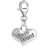 Sexy Sparkles Best Friend W/Clear Rhinestones Clip On Pendant for European Charm Jewelry with Lobster Clasp