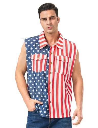 American Flag Vest for Men 4th of July Patriotic Top Sleeveless Jacket Overalls USA Independence Day Oversized
