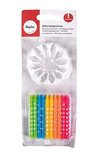 Rayher Birthday candles w.holder,in assort.col., coloured