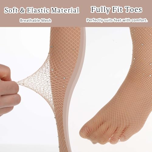 1 Pair Ballet Tights for Girls, Rhinestone Girls Fishnet Tights, Clear Skin Color Kids Ballet Stockings, Glitter Rhinestone Hollow Out Pantyhose for Dance Festival Daily3