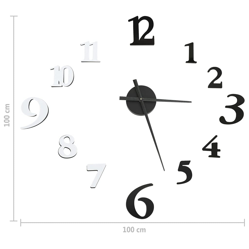 Horloge murale 3D - Design moderne - Noir et blanc - 100 cm - XXL - Fonctionne avec piles - Silencieuse - Avec aiguilles silencieuses - Idéale pour salon, cuisine, bureau, chambre d'enfant et