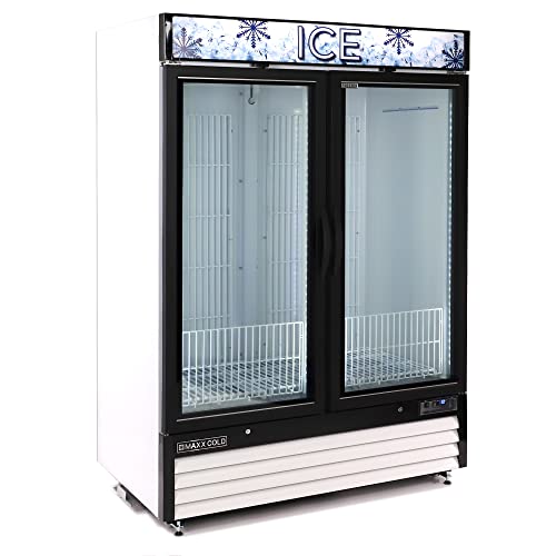 Maxx Cold MXM2-48FHC-ICE 54” Glass Door Ice Merchandiser Freezer, 48 Cu. Ft. Storage, Double Door