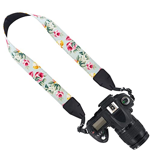 Wolven Pattern Cotton Camera Neck Shoulder Strap Belt Compatible With Dslr/Slr/Men/Women Etc, Mint Purple Flower #TOP1