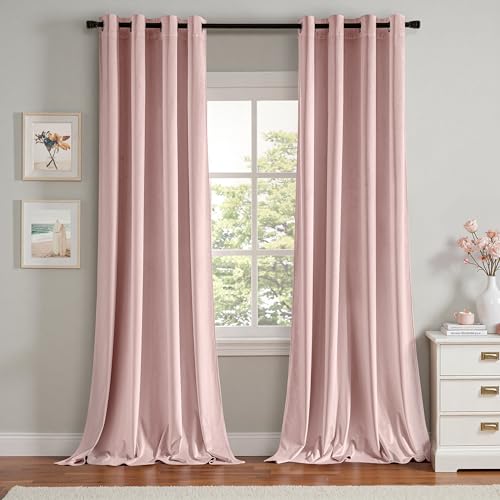 Image of MIULEE Velvet Curtains Baby Pink Elegant Grommet Thermal Insulated Soundproof Room Darkening Curtains/Drapes for Classical Living Room Bedroom Decor 52 x 84 Inch Set of 2