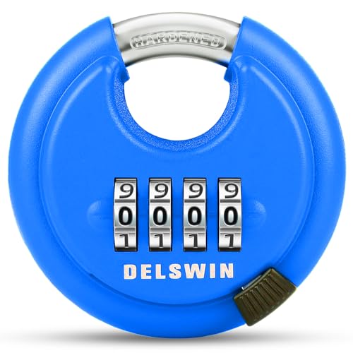 Image of 4 Digit Combination Disc Padlock with Hardened Steel Shackle Silver Lock for Sheds, Storage Unit, Gym and Fence (Blue 1Pcs)