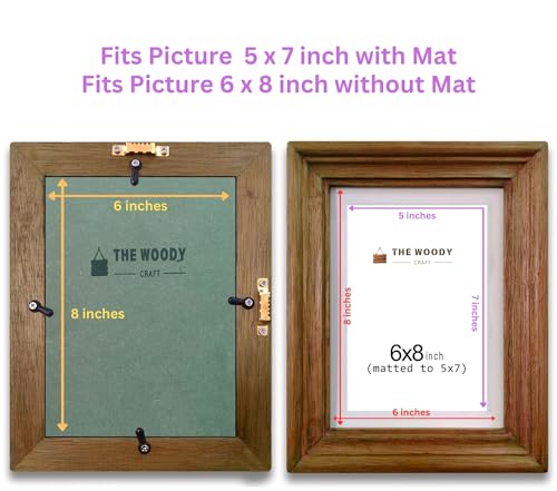 Image of Wooden Rectangular Photo Frame With Mat,Brown Photo Frame 5 X 7 Inch With Mat Or 6 X 8 Inch Without Mat For Wall Decoration,Gallery Walls,Best Wooden Photo Frames For Posters & Photos