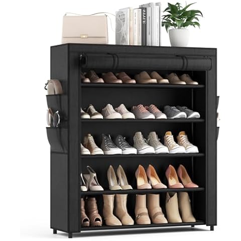 VILICK Shoe Rack with Cover, 5 Tier Shoe Organizer Storage for 20-24 Pair Shoes and Boots Large Shoe Storage Shelf Space Saving Vertical Shoe Rack for Closet, Front Door Entrance, Dorm, Garage Cover