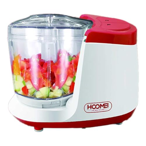 Tritatutto da Cucina Elettrico 250W, Tritacarne Elettrico a Doppia Lama con 2 Velocità, Frullatore Elettrico per Verdure in Vetro Temperato, Capacità 400ml (Rosso)