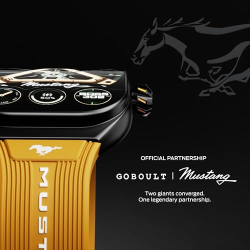 Image of GOBOULT Mustang Muscle Smart Watch 2.01'' 3D Curved Display, Convertible Strap, Premium Metallic Crown, BT Calling, 600 Nits Brightness, AI Voice Assistant, IP68 (Extra Strap, Black Eclipse)