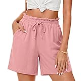 Uniexcosm Pantalones Cortos para Mujer,Mujer Casual Shorts Sueltos Pantalones EláSticos Mujer Verano Corto Bermudas De Alta Cintura EláStica CordóN Ligero PantalóN con Bolsillos,Pink,M