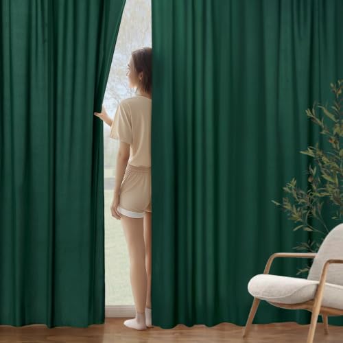 Image of MIULEE Hunter Green Semi Sheer Privacy Curtains Drapes 2 Panels 52W x 72L