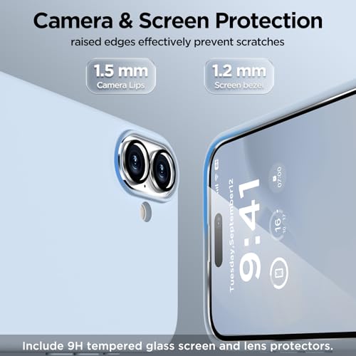 Image of Magnetic for iPhone 16 Case, Compatible with MagSafe, Liquid Silicone Phone Cover with Screen Protector & Camera Protector, Soft Anti-Scratch Microfiber Lining Inside 6.1 inch, Baby Blue