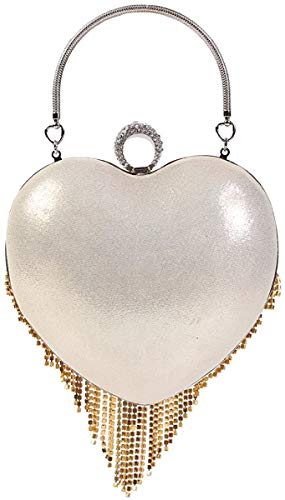 Image of UMREN Women Luxury Heart Shape Tassel Evening Clutch Bag Rhinestones Wedding Party Purse Handbag