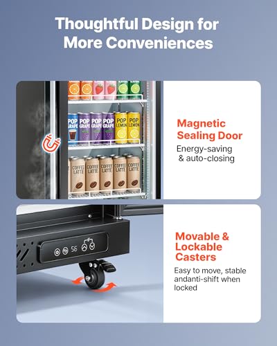 Image of VEVOR Commercial Merchandiser Refrigerator, 12.4 Cu.Ft / 350 L Glass Door Display Refrigerator, Upright Beverage Cooler Fridge with 5 Adjustable Shelves, Soft LED Light & Casters for Homes Shops Bars