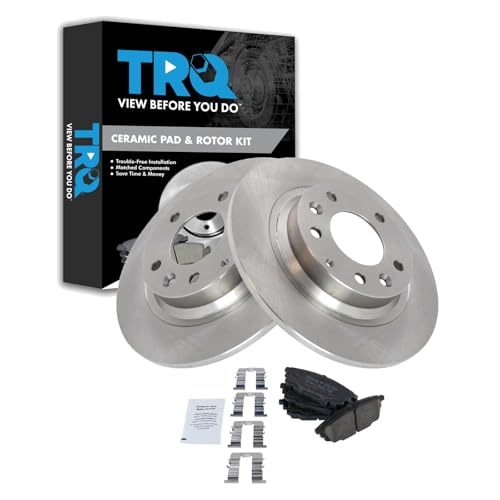 Image of TRQ Rear Brake Pad and Rotor Set Ceramic Compatible with 2003 Mazda Protege