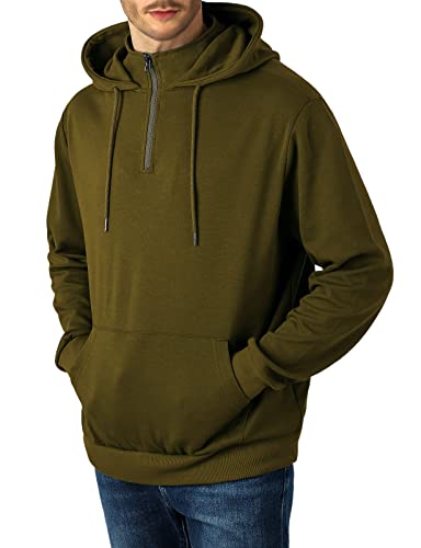 Ohoo Men's Quarter Zip Pullover Hoodie with Mock Neck Lightweight Regular Fit Hooded Sweatshirt2