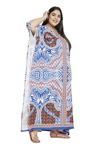 Image of Gypsie Blu Women Plus Size Kaftan Dress Beach Cover Up Maxi Dresses for Women, V-Neck Kimono Sleeve 1X-3X
