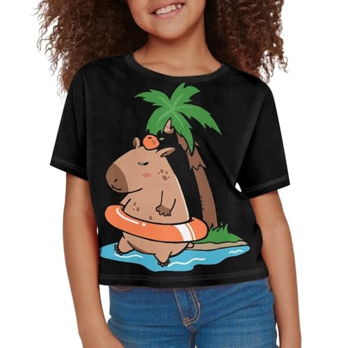 Image of Girls Crop Tees Crew Neck Casual Short Sleeve T Shirts Kids Loose Soft Comfortable Tees Blouses Shirt for Little Girl