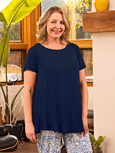 LARACE Plus Size Tops for Women Short Sleeve Shirts Casual Summer Clothes Round Neck Tunics for Leggings(6X, Navy Blue)
