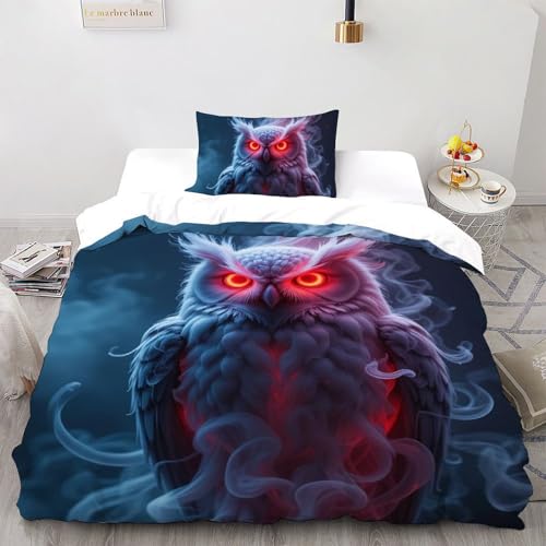 Housse de couette single 135x200cm en microfibre avec chouette rouge - 2