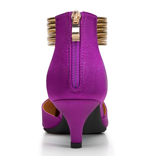 Image of Trary Kitten Heels for Women Closed Pointed Toe Low Stiletto Heels Pumps Shoes Women Comfortable Ankle Strap Pumps 2 inch Heel Party Dressy Shoes