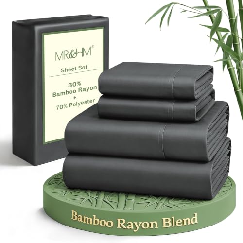 MR&HM Queen Sheet Set, 4-Piece Cooling Sheets, Rayon Derived from Bamboo & Polyester Blend, Soft &...